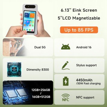 HiBreak Dual 3 hadir sebagai smartphone E-Ink 85 FPS pertama dengan layar ganda E-Ink dan LCD magnetik.